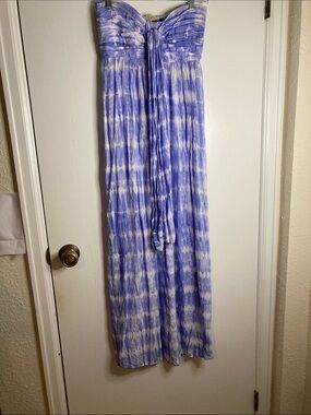 Strapless Tie-Front Maxi Dress in Lavender and White Tie-Dye